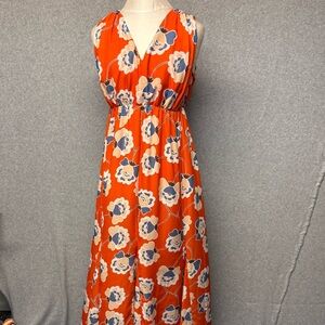A Pea In The Pod Maternity Maxi Dress Open Back Full Skirt Lined Floral Size S